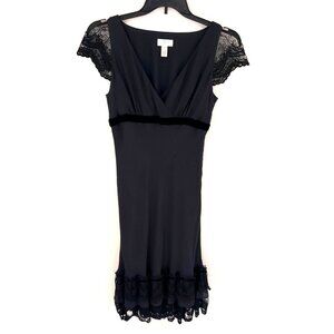 Vintage Ann Taylor Loft 100% Silk Dress Lace Sleeves and Ruffle Hem Size 8